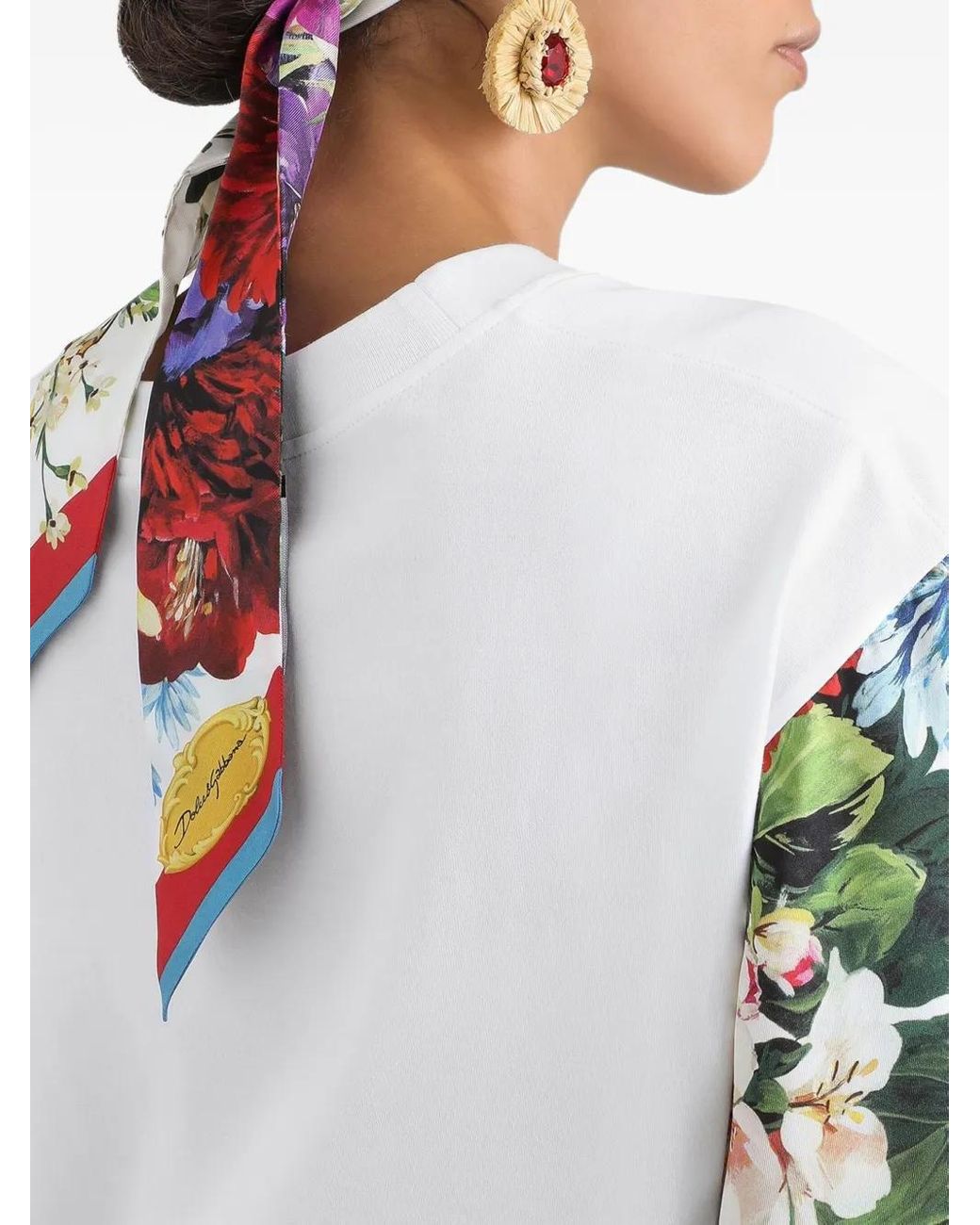 Dolce & Gabbana White Silk-Sleeve T-Shirt
