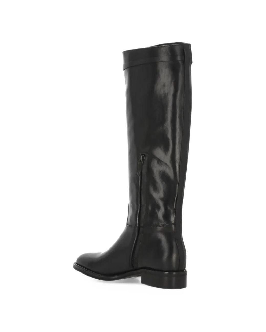Julie Dee Black Buckle-Strap Leather Boots