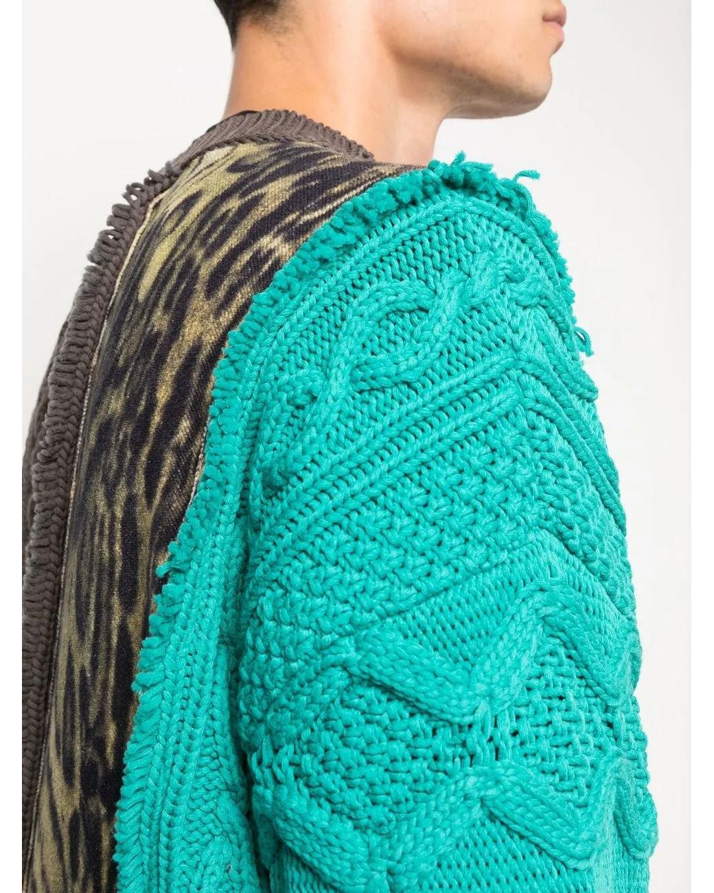 Roberto Cavalli Blue Patchwork-Detail Crew Neck Jumper for men