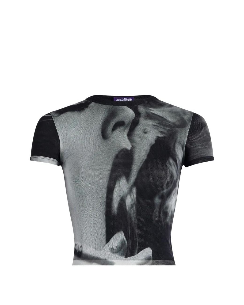 Jean Paul Gaultier Gray Artistic Print Fitted Crop Top