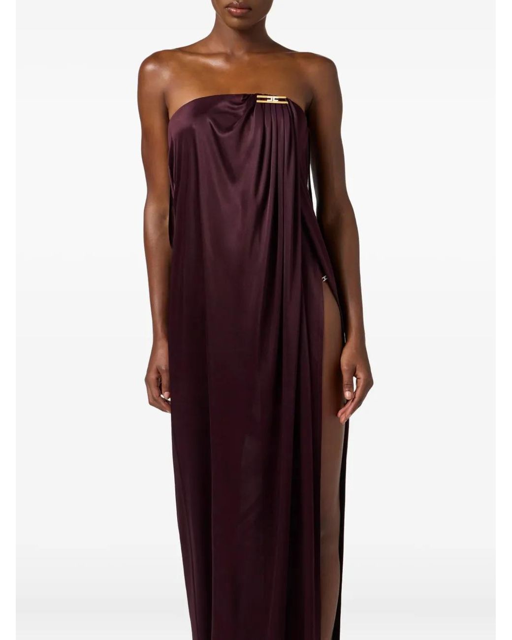 Elisabetta Franchi Purple Draped Jersey Maxi Dress