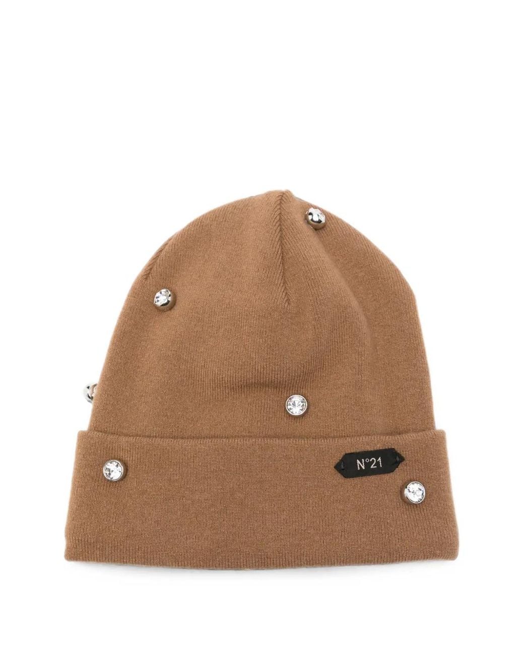 N°21 Brown Crystal-Embellished Beanie Hat