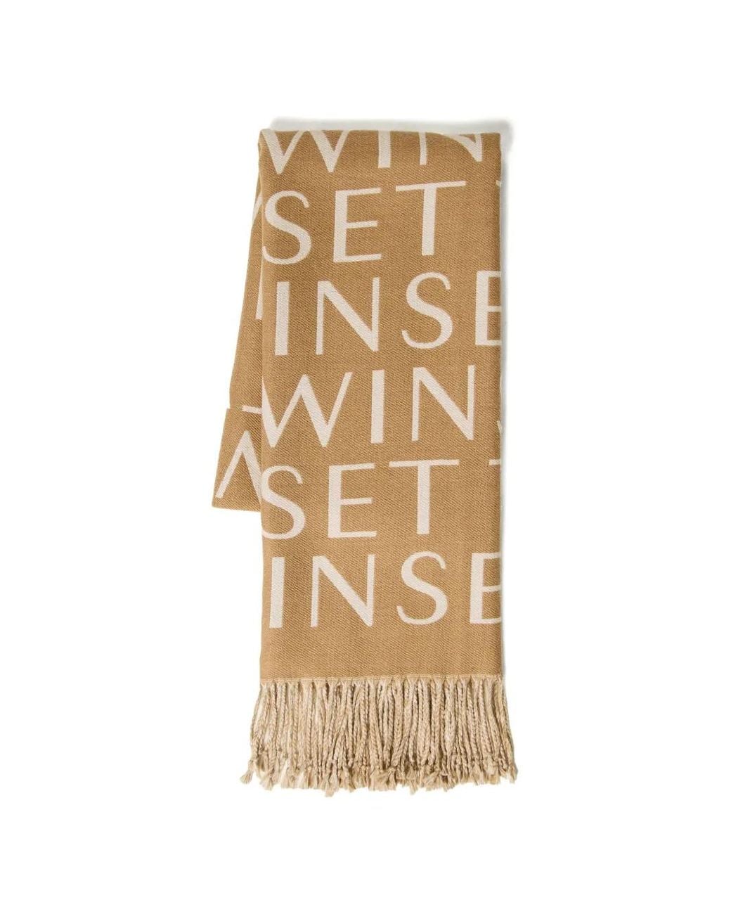 Twinset Natural Wool Cloth Stole With Logo