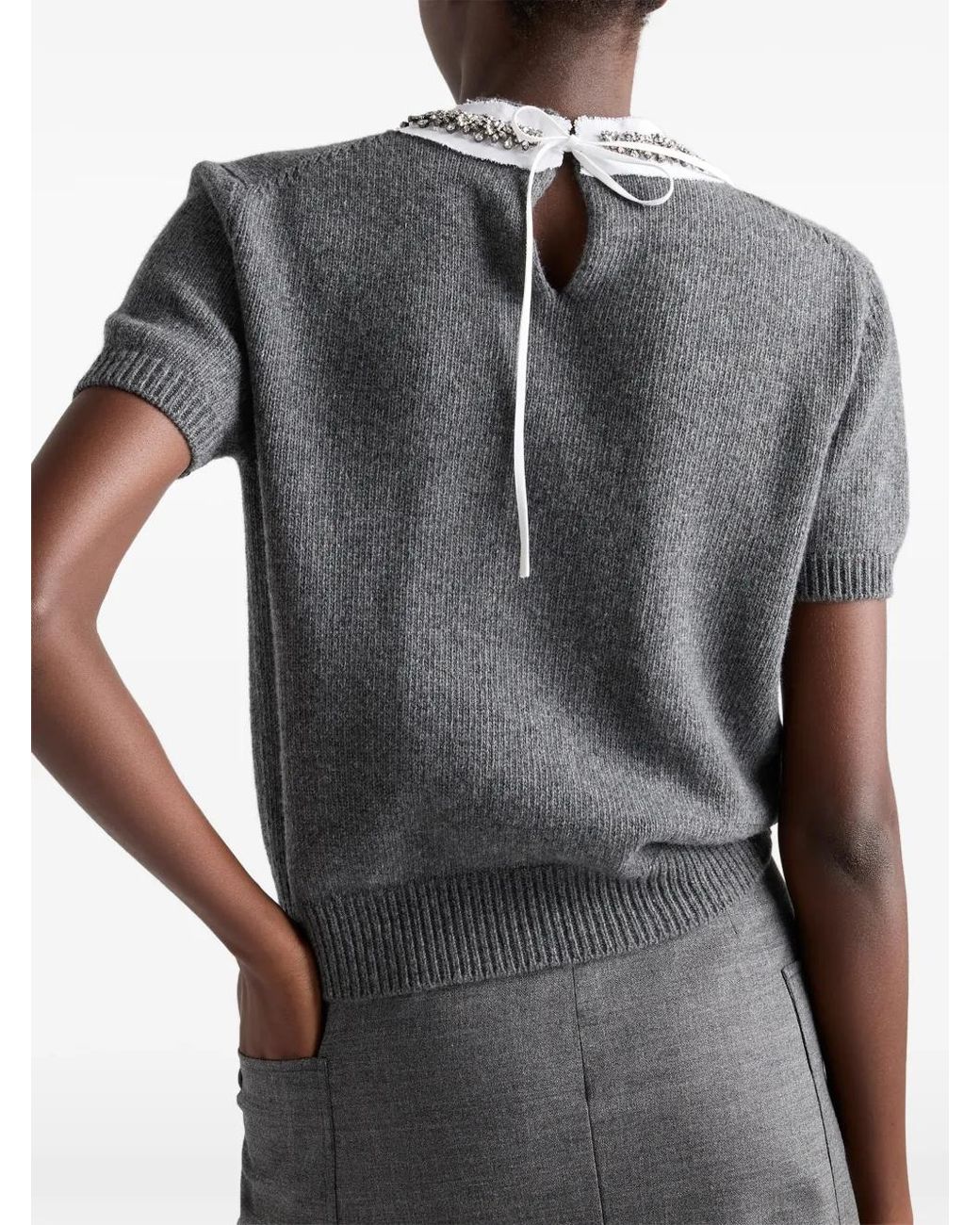 Prada Gray Kurzärmeliger Kaschmirpullover