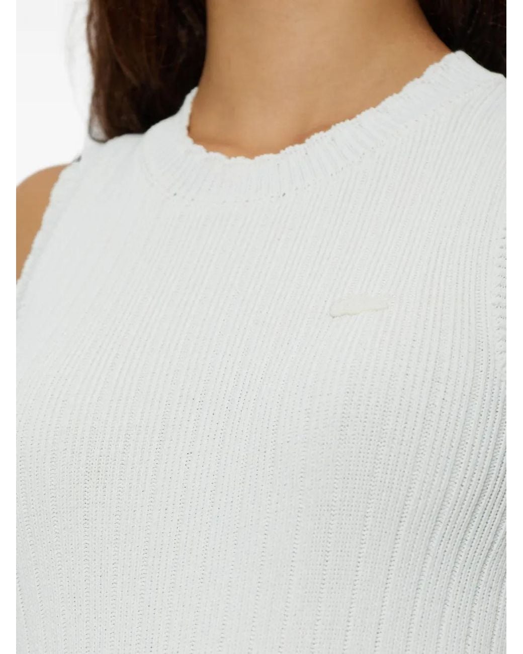 Lacoste White Ribbed-Knit Sleeveless Midi Dress