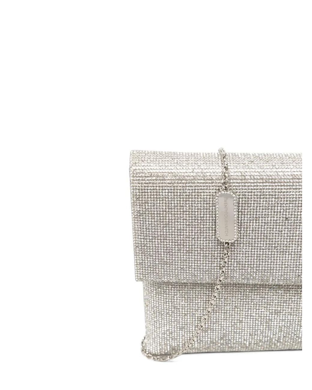 Twentyfourhaitch Gray Crystal-Embellished Envelope Shoulder Bag