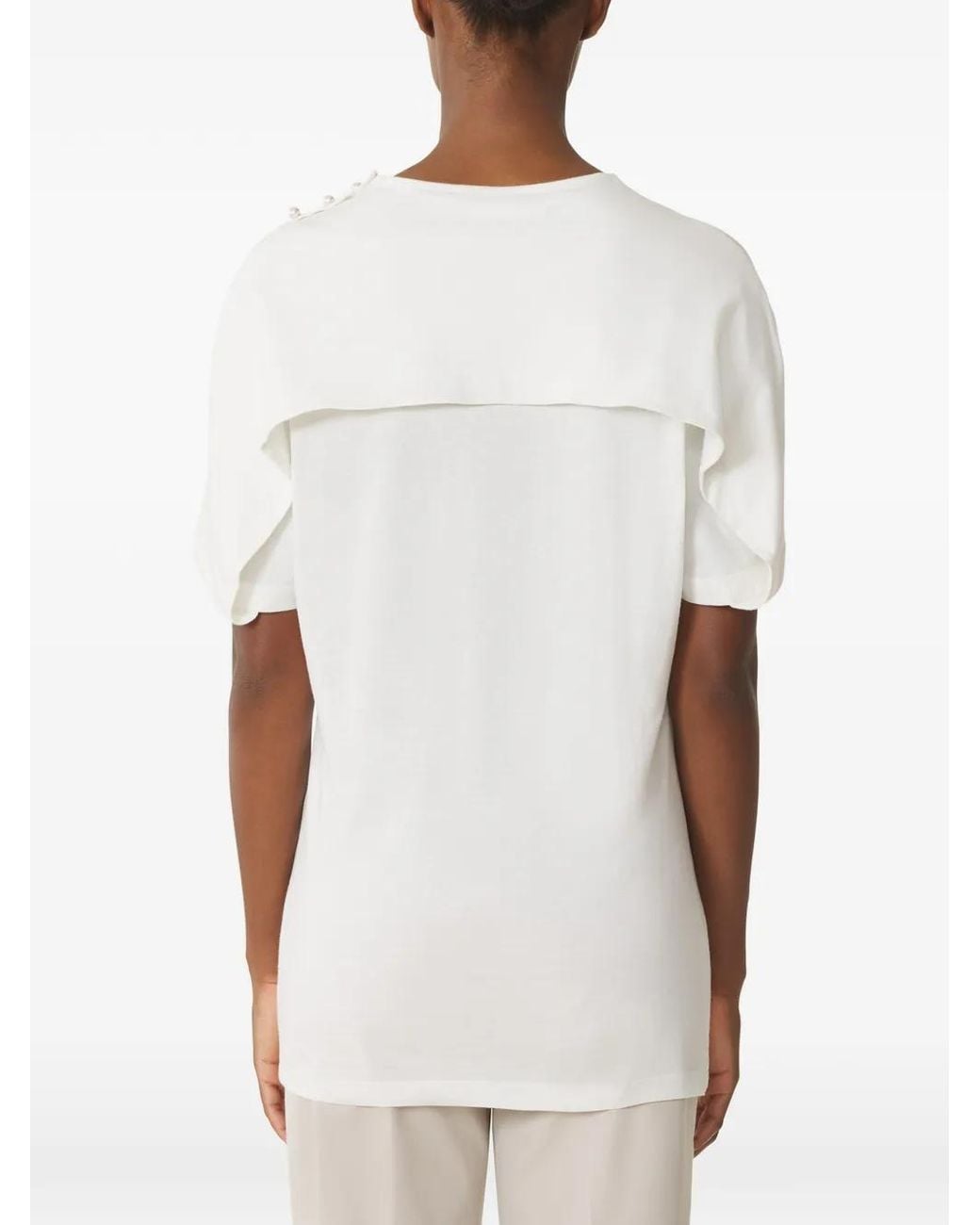 Lanvin White Cape-Effect Embellished T-Shirt