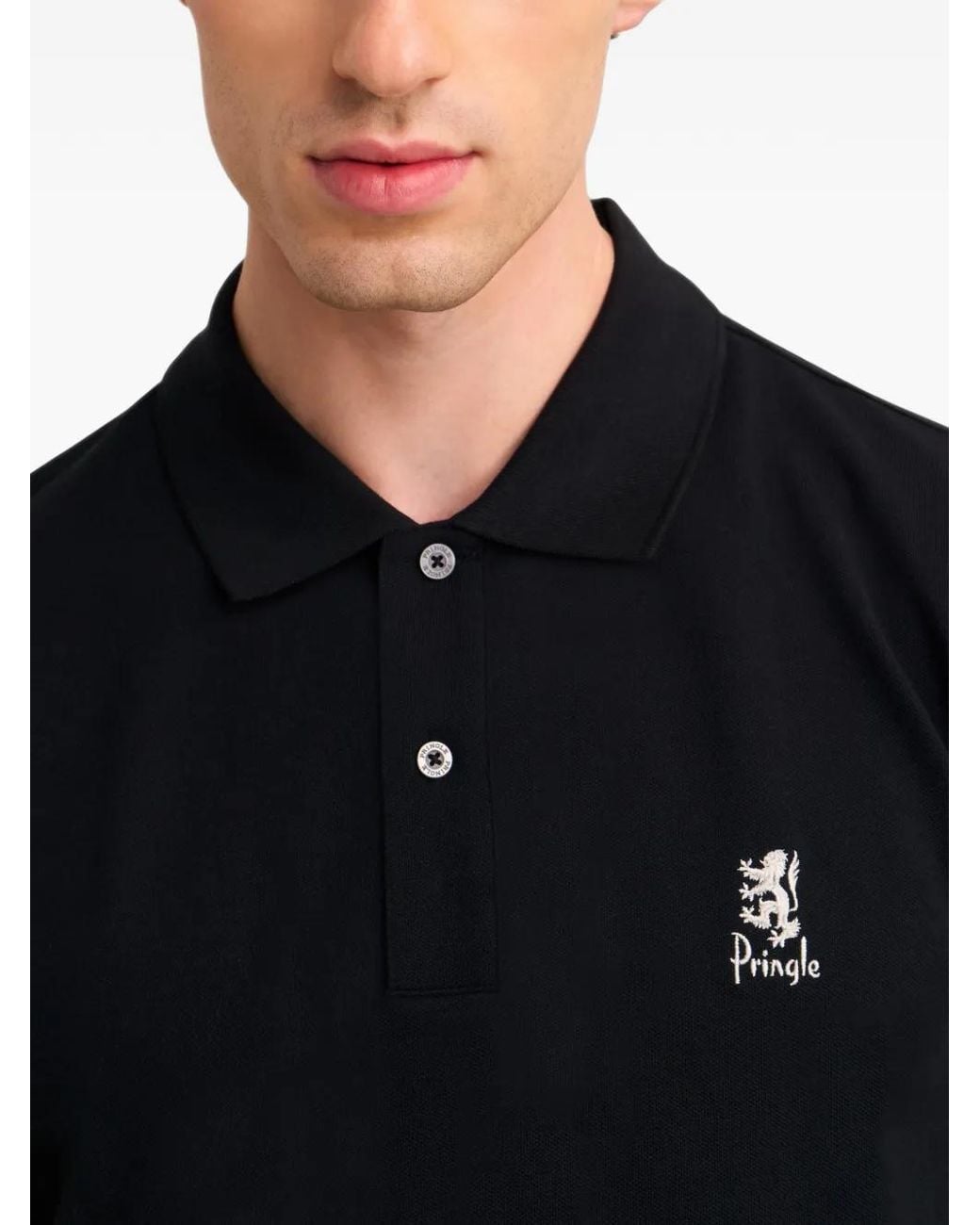 Pringle of Scotland Black Embroidered-Logo Cotton Polo Shirt for men