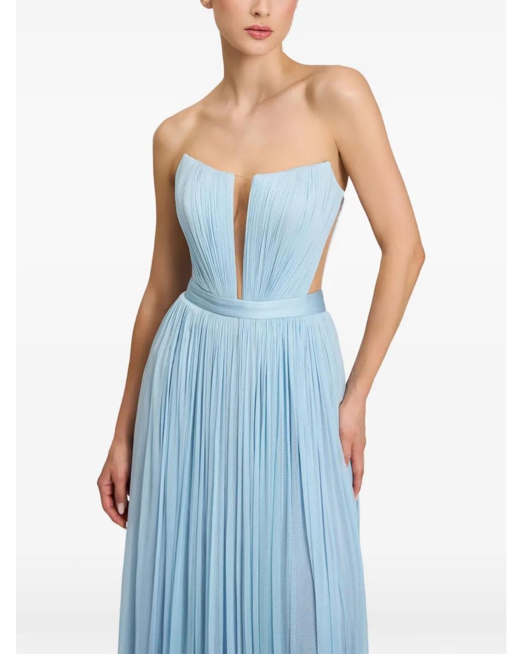 Cristallini Blue Seréna Pleated Maxi Dress