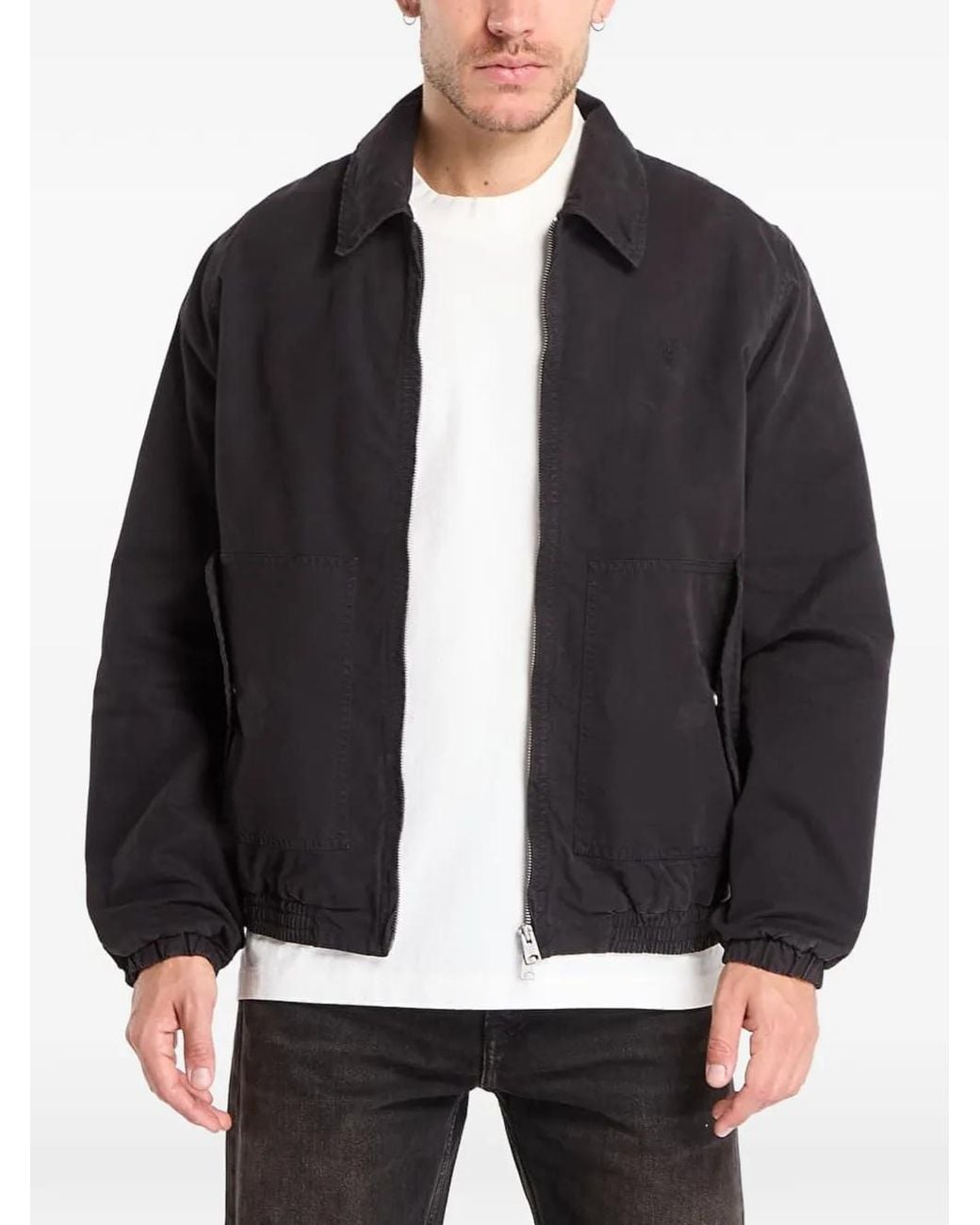 AllSaints Black Holman Ramskull Zip-Up Elasticated-Hem Jacket for men