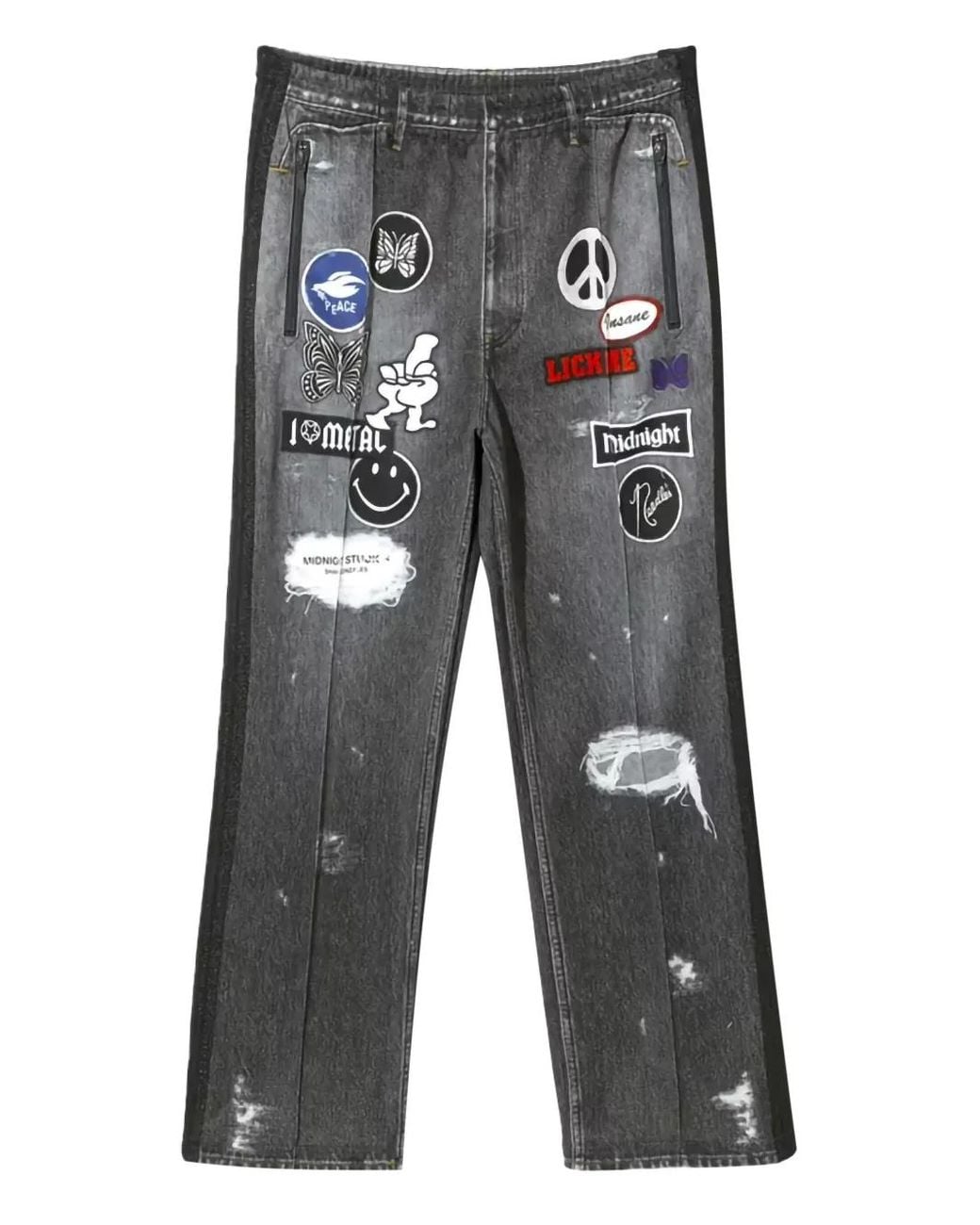Needles Gray Patch-Detailing Track Jeans for men