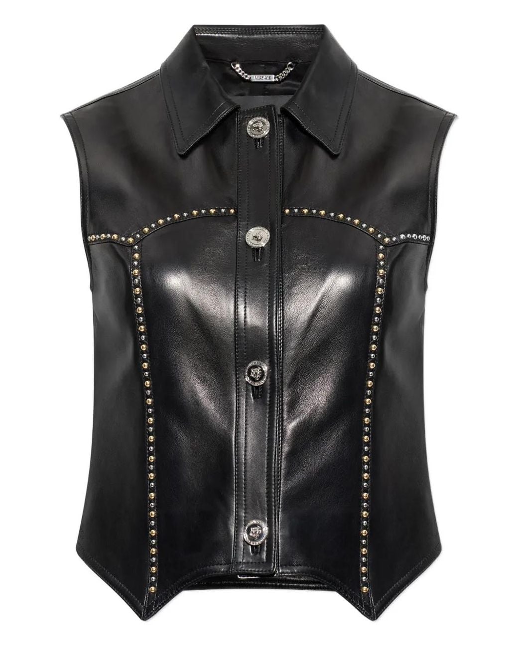 Versace Mouwloze Leren Blouse in het Black