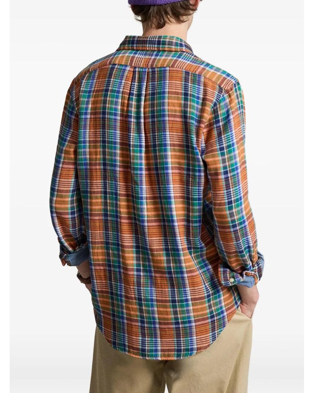 Polo Ralph Lauren Blue Custom Fit Plaid Double-Faced Shirt for men