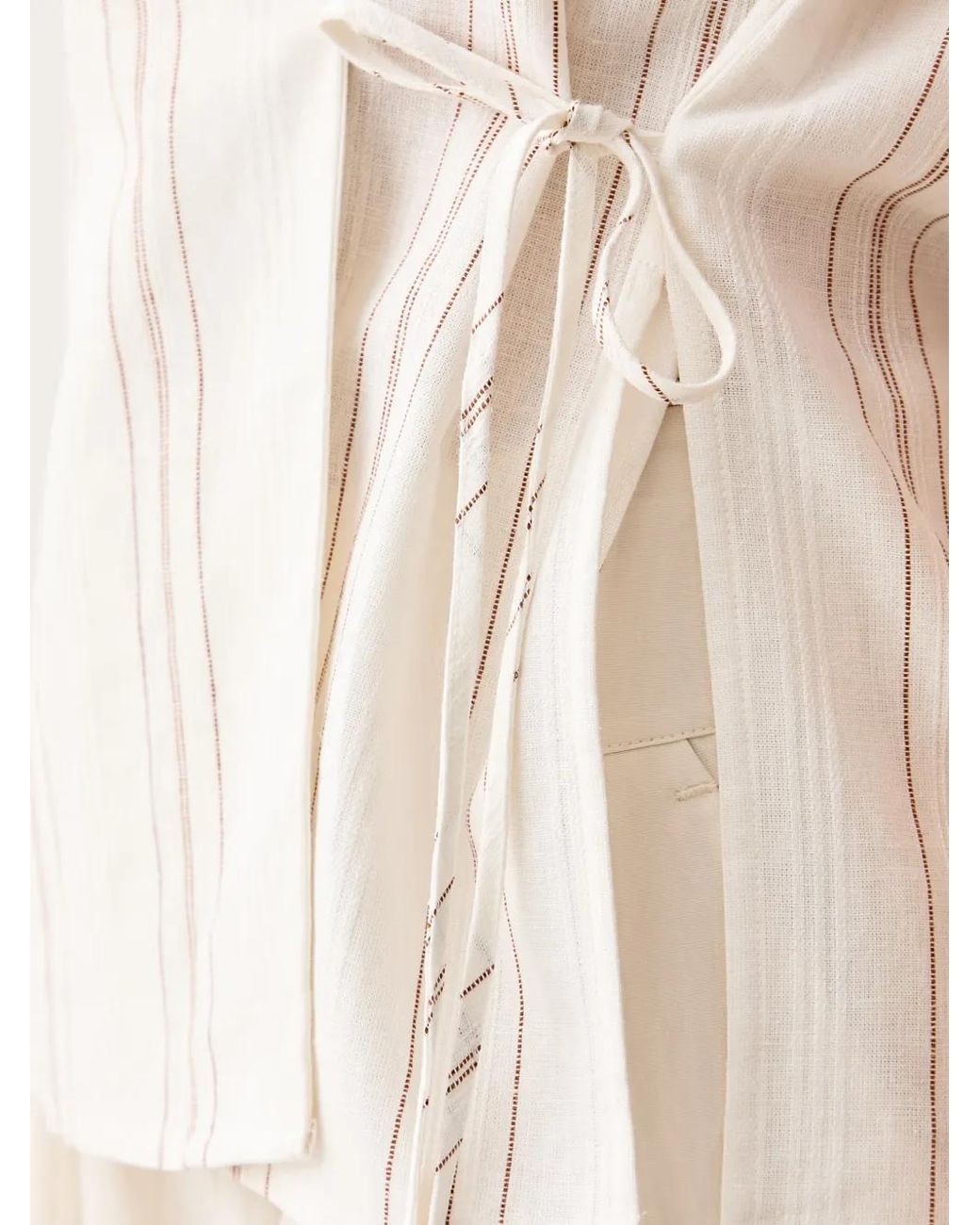 Benetton White Striped Wrap-Style Blouse