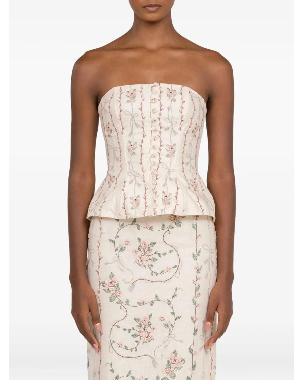 Agua Bendita Natural Embroidered Strapless Top