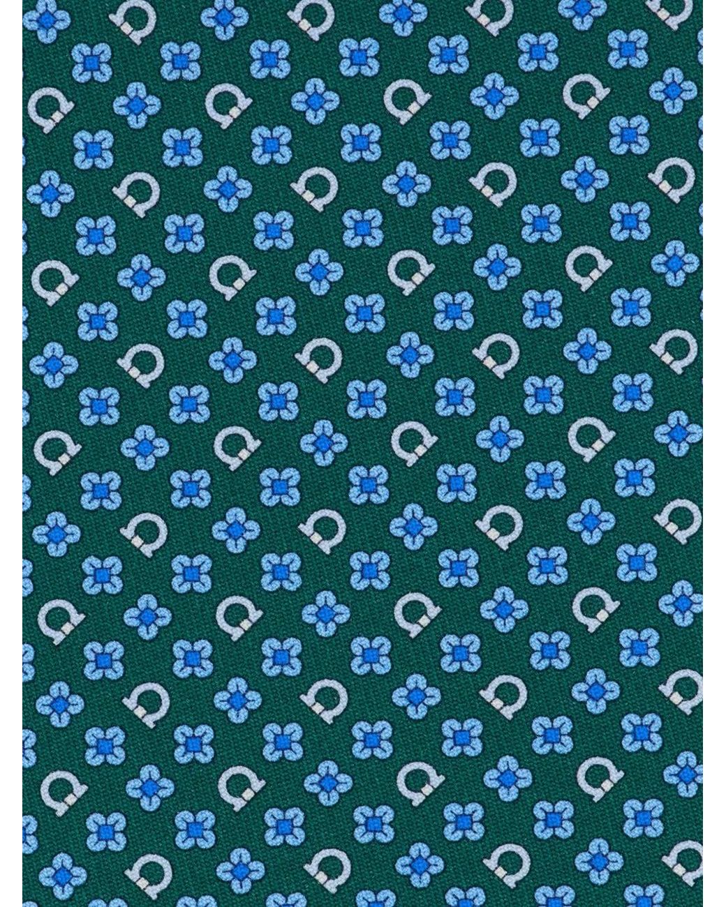 Ferragamo Blue Gancini Flower Print Silk Tie for men