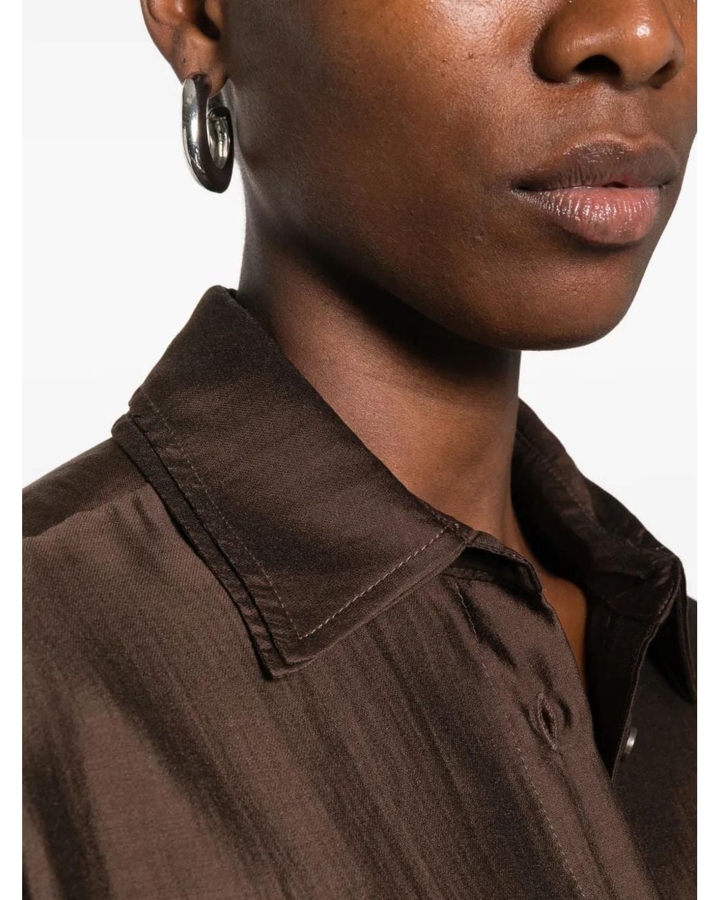 ELEH Brown Chest-Pocket Long-Sleeve Shirt
