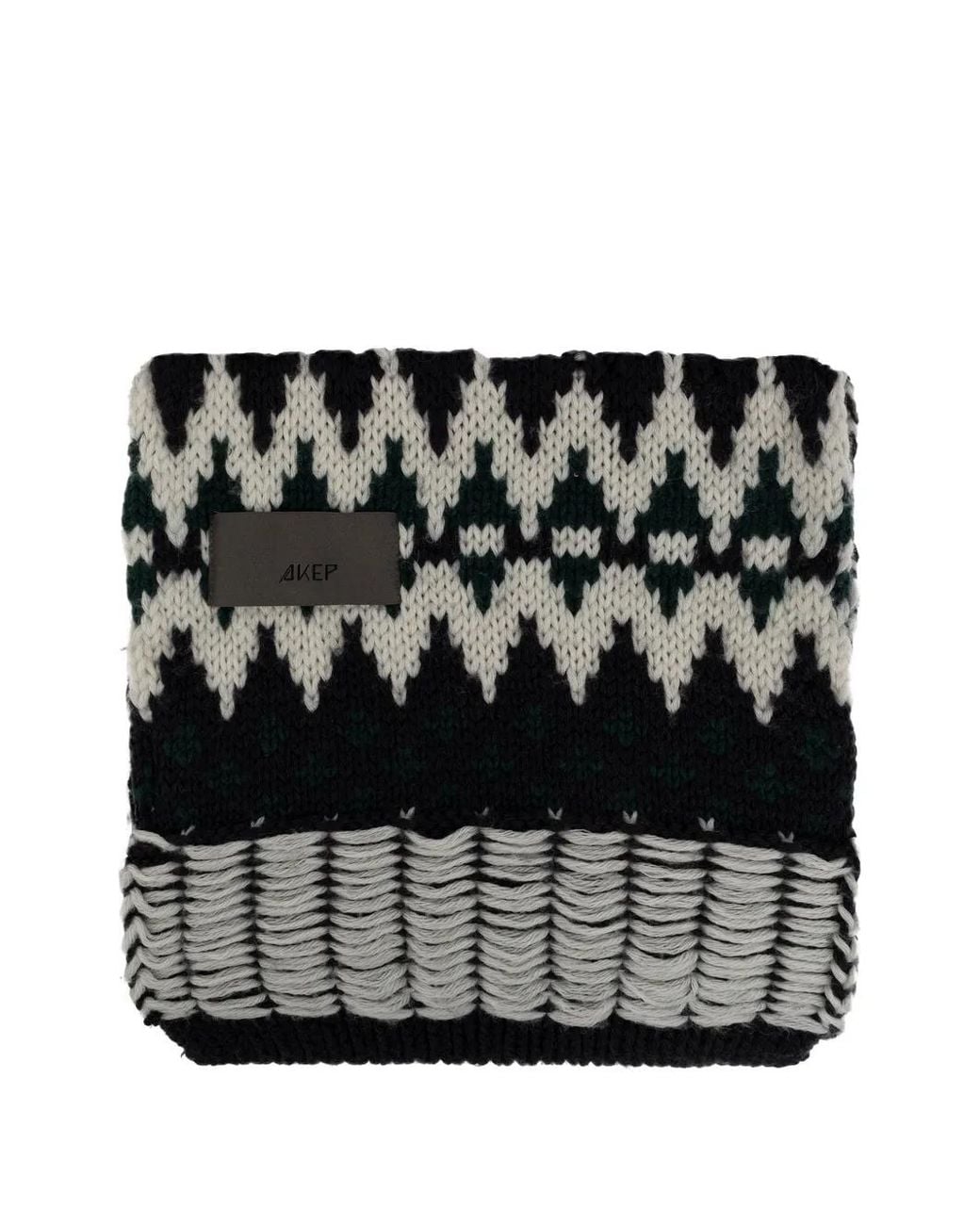 Akep Black Fair Isle Chunky-Knit Scarf