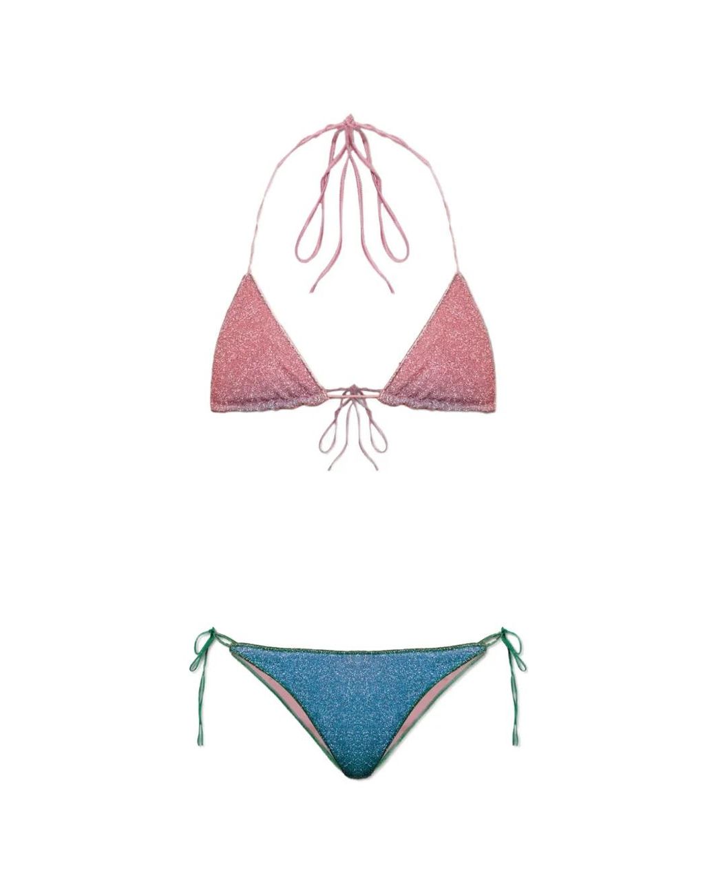 Oseree Pink Lurex-Thread Triangle Bikini