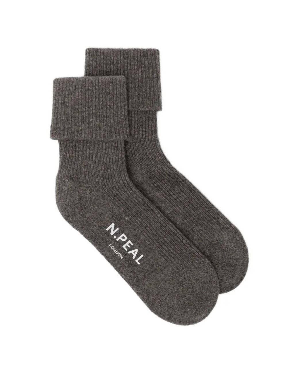 N.Peal Cashmere Gray Ribbed-Knit Socks
