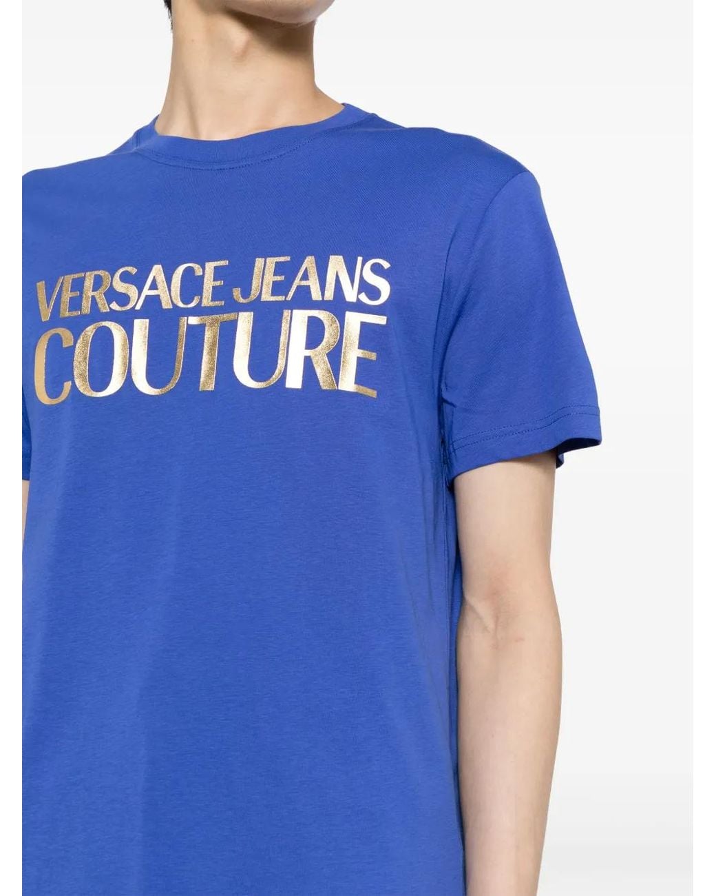 Versace Jeans Couture Blue Logo-Foil Cotton T-Shirt for men
