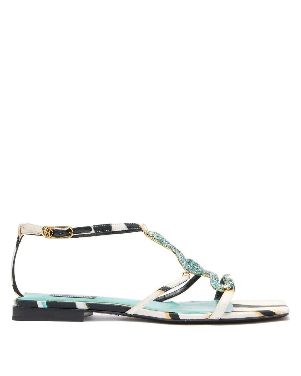 Roberto Cavalli White Ray Of Sea Flat Sandals