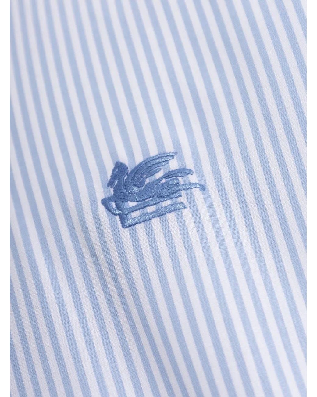 Etro Blue Stripe-Pattern Embroidered-Logo Shirt for men