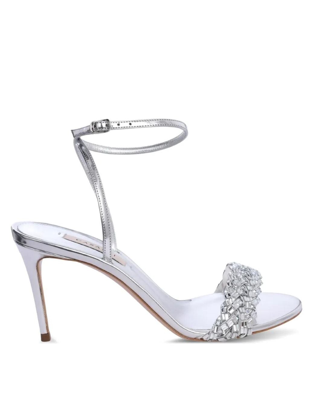 Casadei White 80Mm Julia Embellished Ankle-Strap Sandals