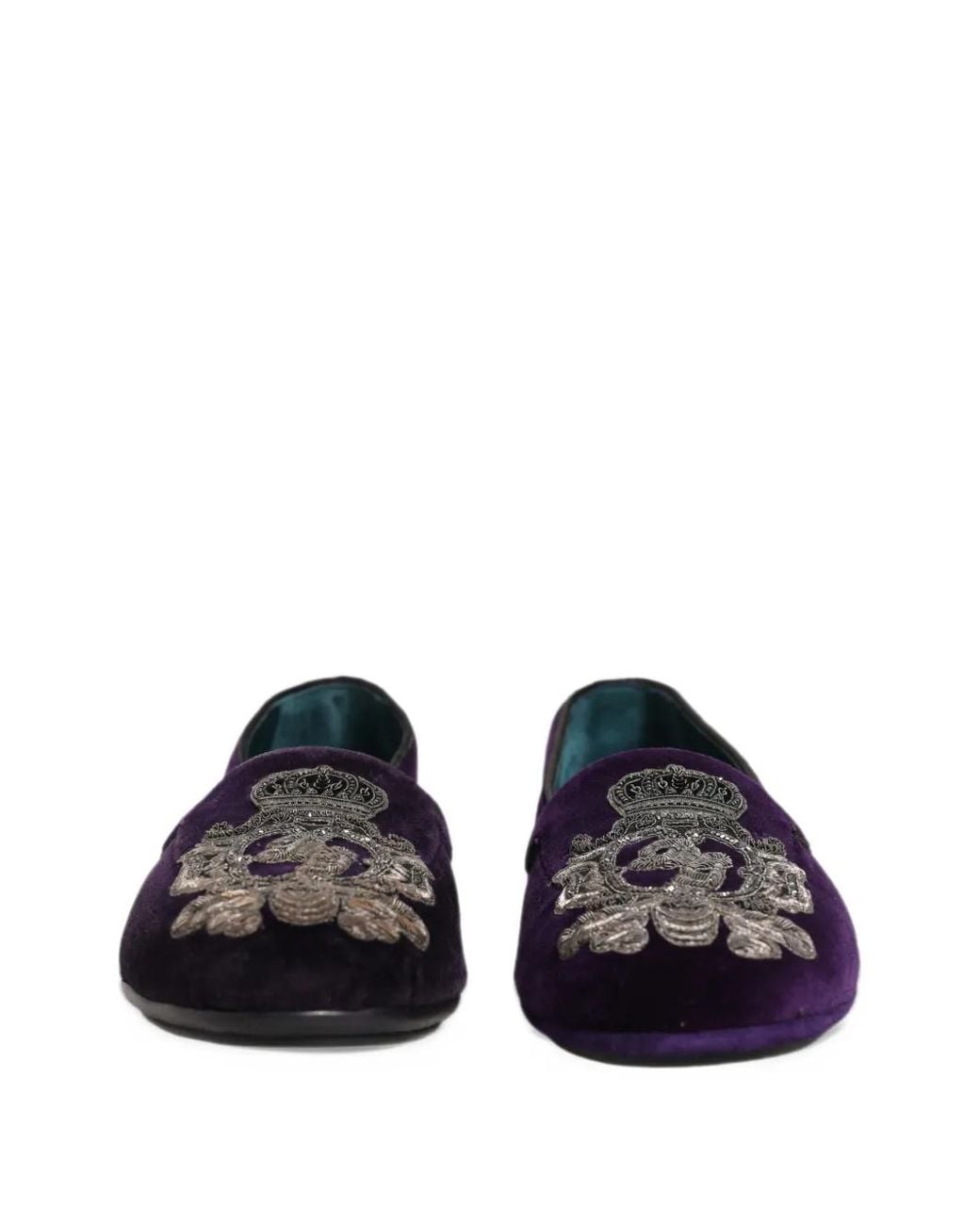 Dolce & Gabbana White Crown-Embroidered Velvet Loafers for men
