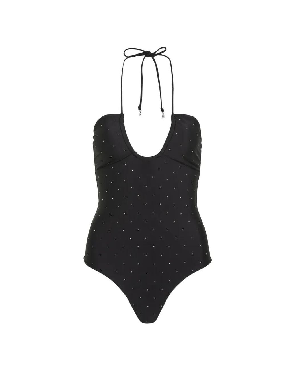 Karl Lagerfeld Black Crystal Halterneck Swimsuit