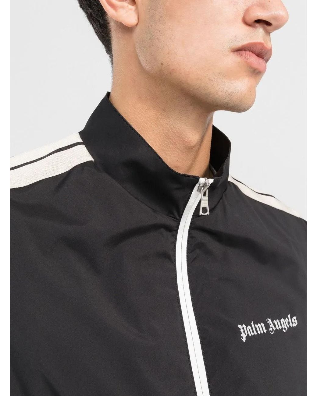 Palm Angels Black Logo-Print Zip-Front Jacket for men