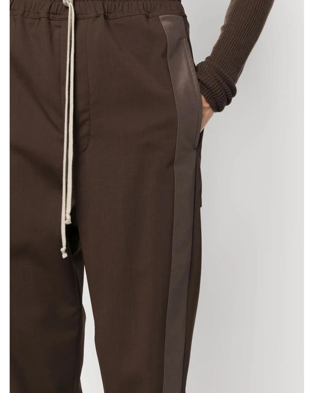Rick Owens Brown Side-Stripe Cropped Trousers