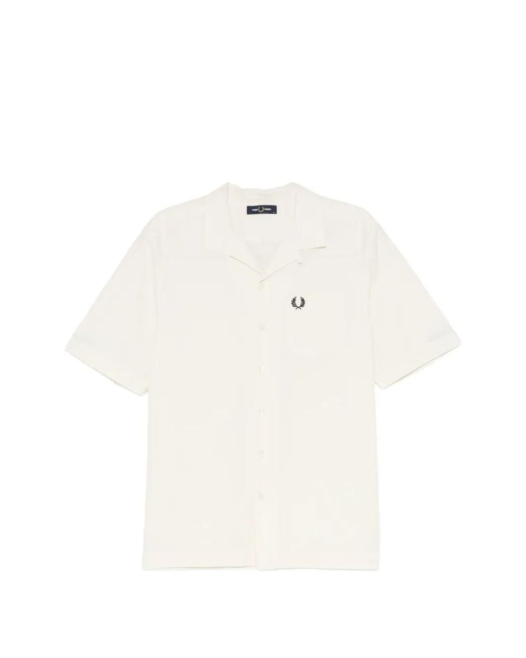 Fred Perry White Chemise En Seersucker À Col Cubain for men