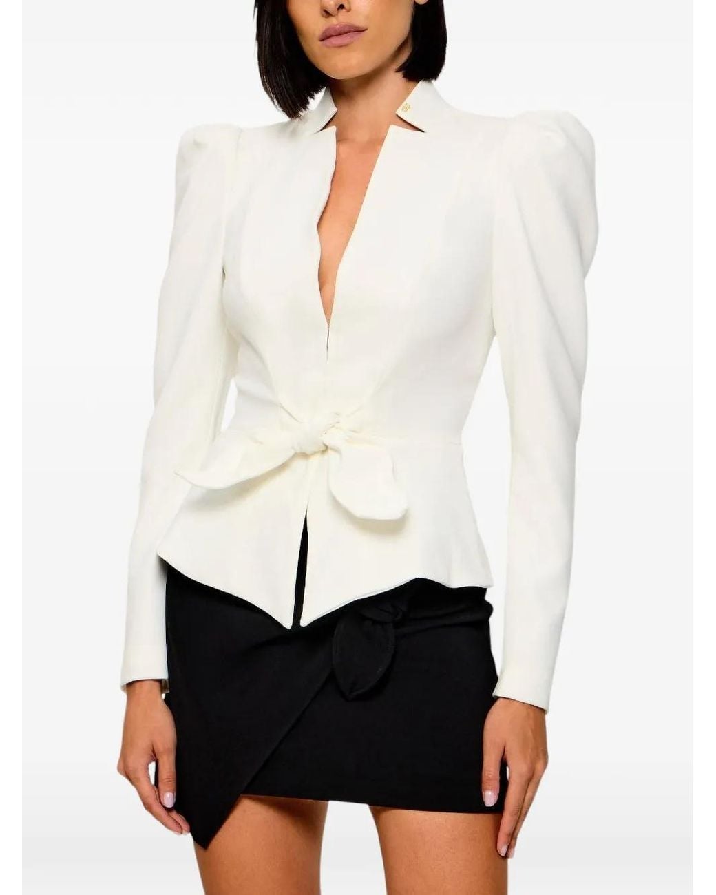 Elisabetta Franchi White Lightweight Crêpe Jacket With Bow