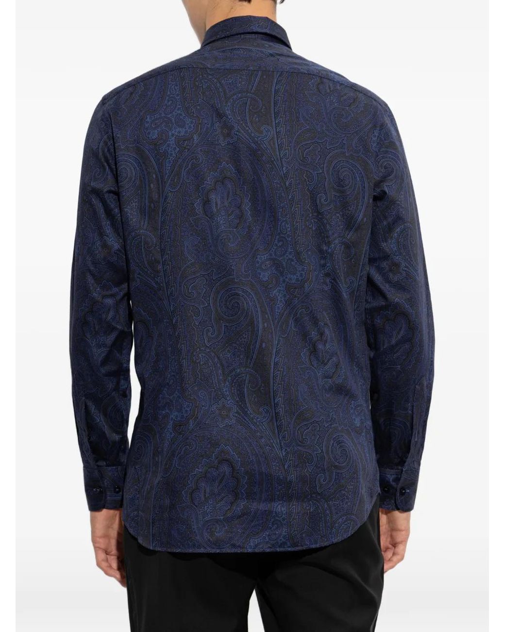 Etro Blue Cotton Sateen Shirt With Arnica Motif for men