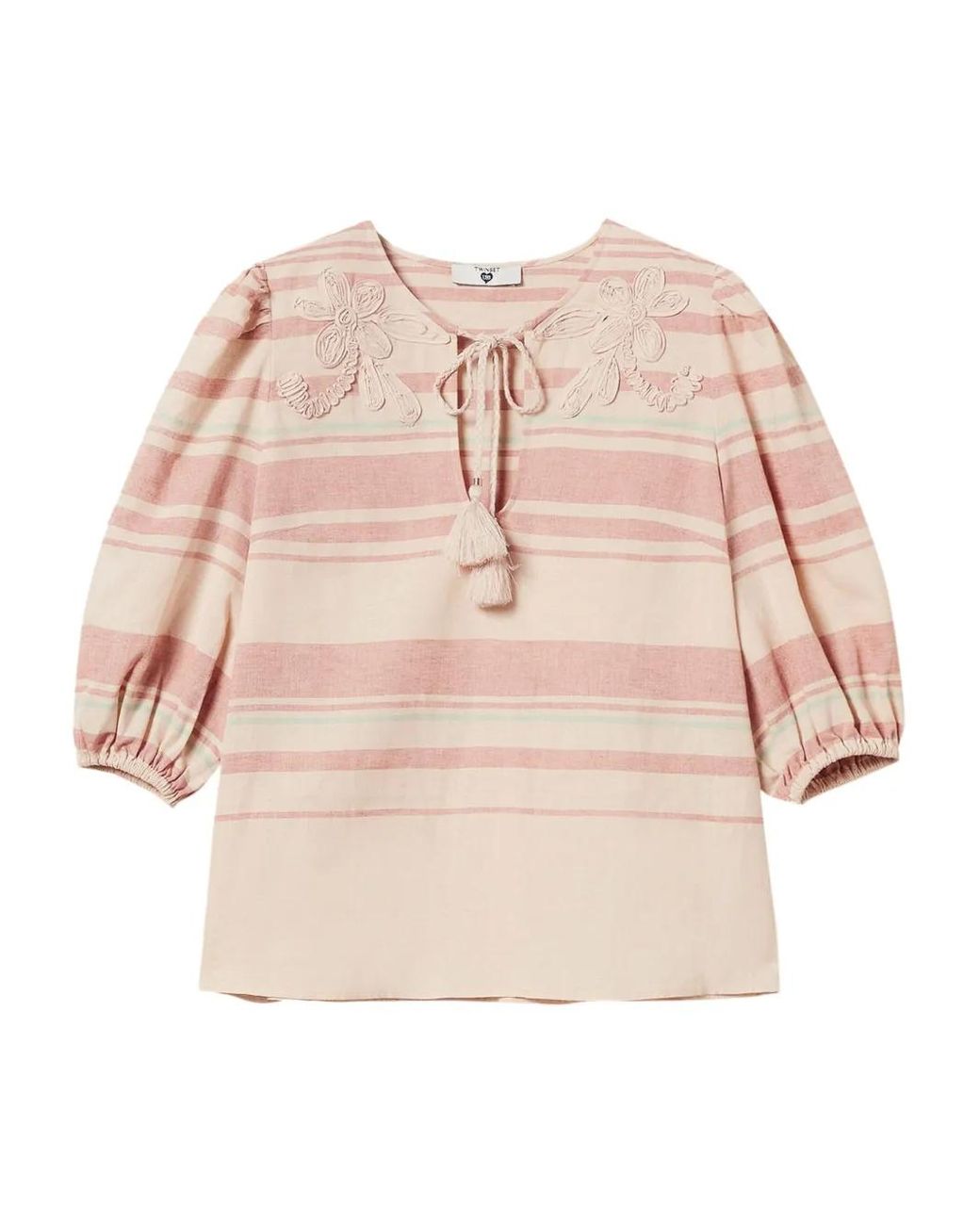 Twinset Pink Striped Embroidered Blouse