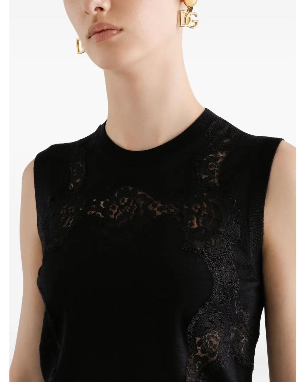 Dolce & Gabbana Black Lace-Panel Sleeveless Top