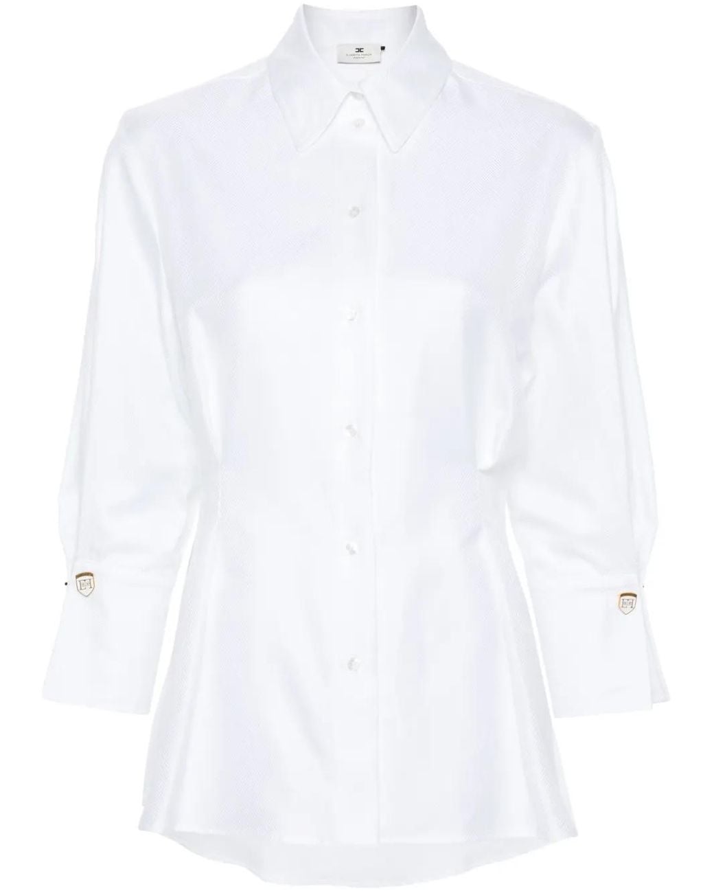 Elisabetta Franchi White Chevron Pattern Poplin Shirt