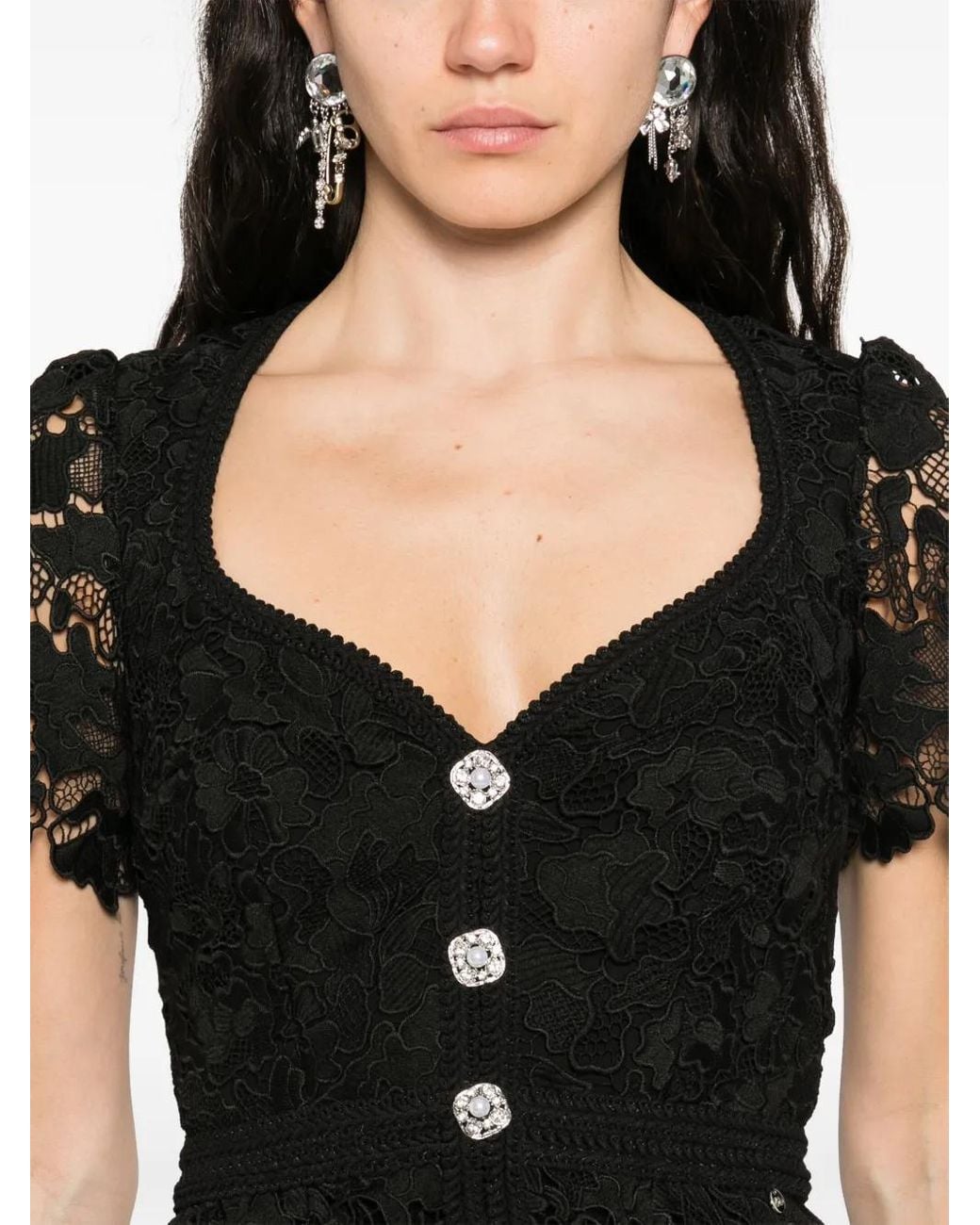 Nissa Black Lace-Panels Maxi Dress