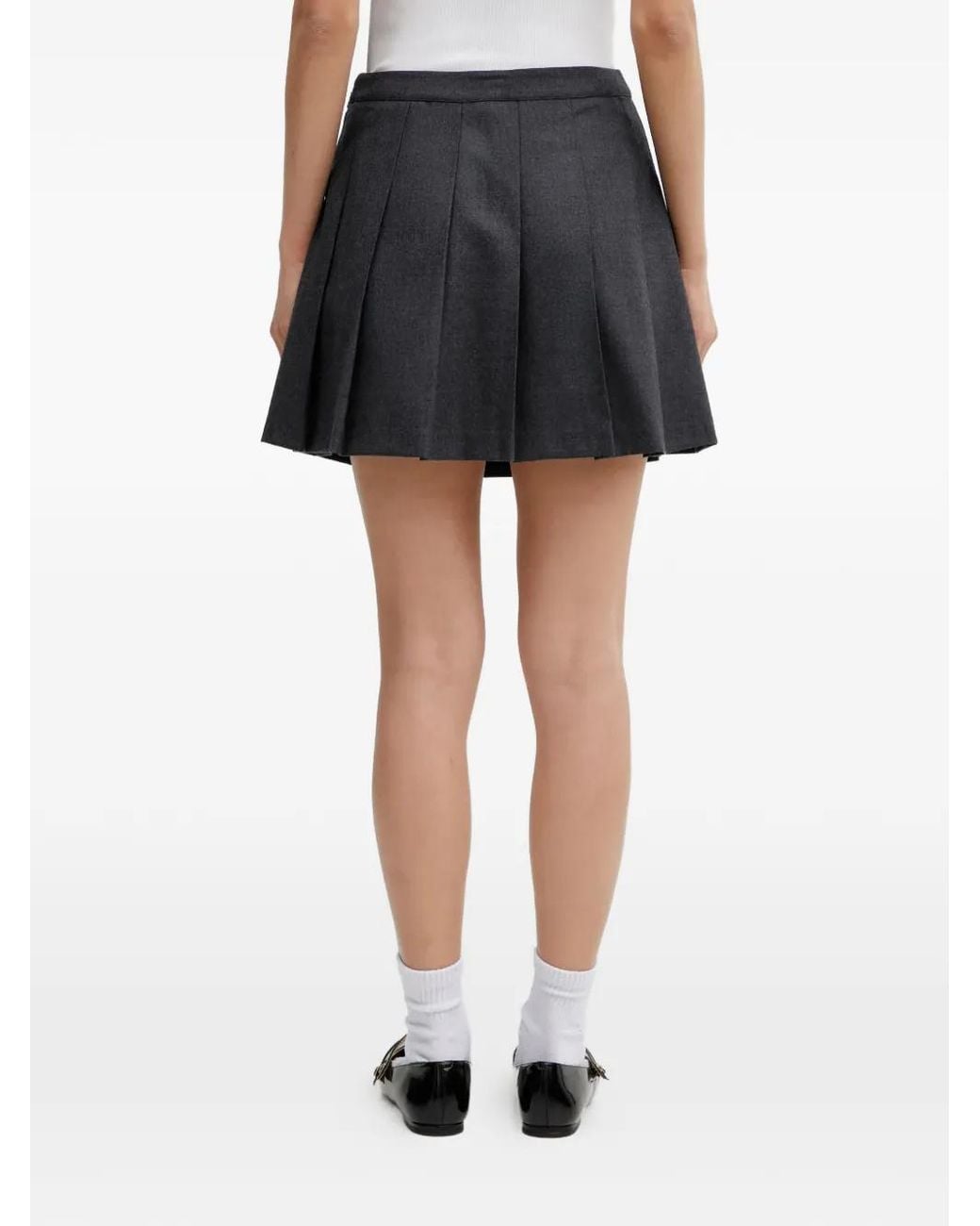 Sporty & Rich Black Pleated Embroidery Mini Skirt