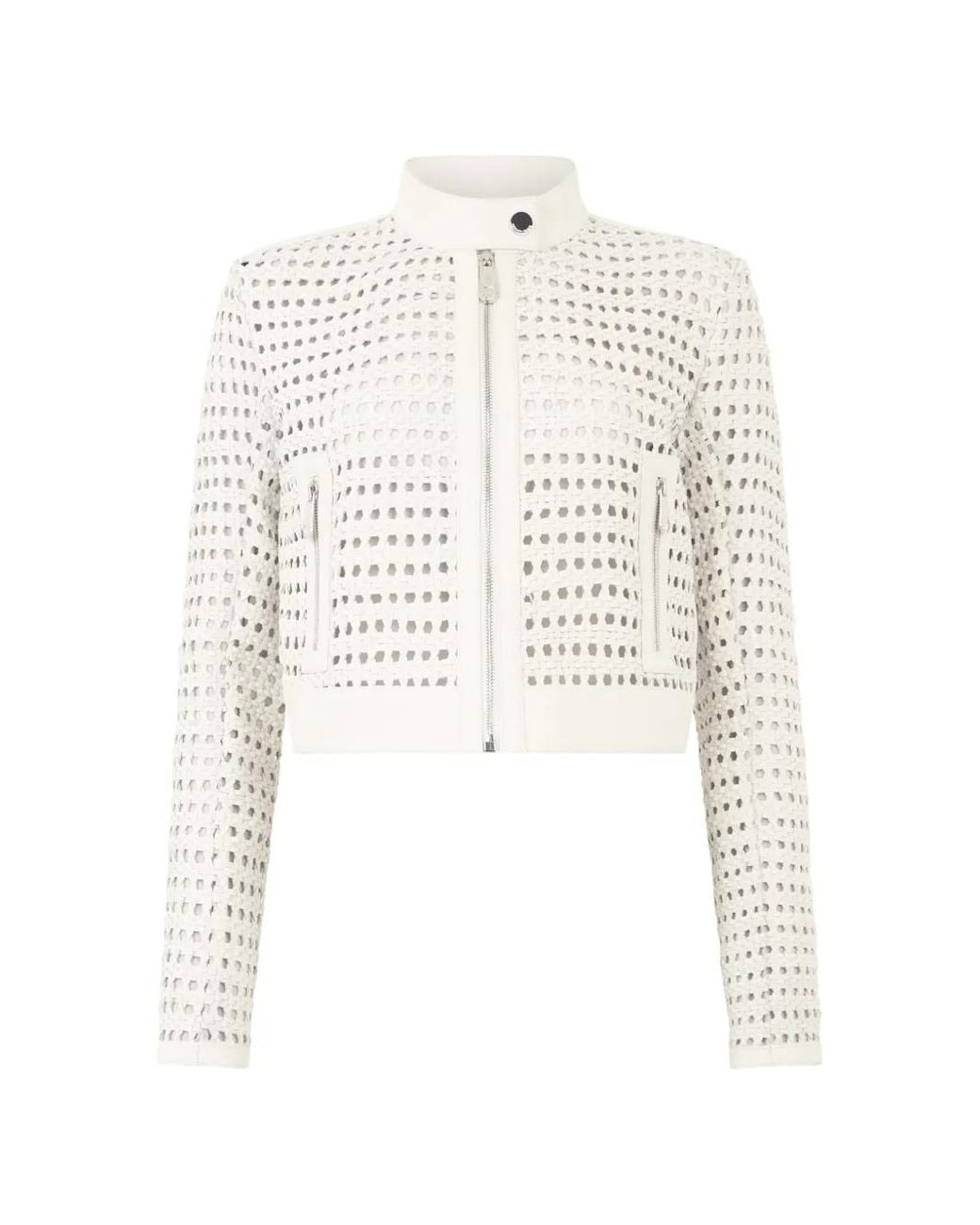 Philipp Plein White Weaved Leather Fitted Jacket