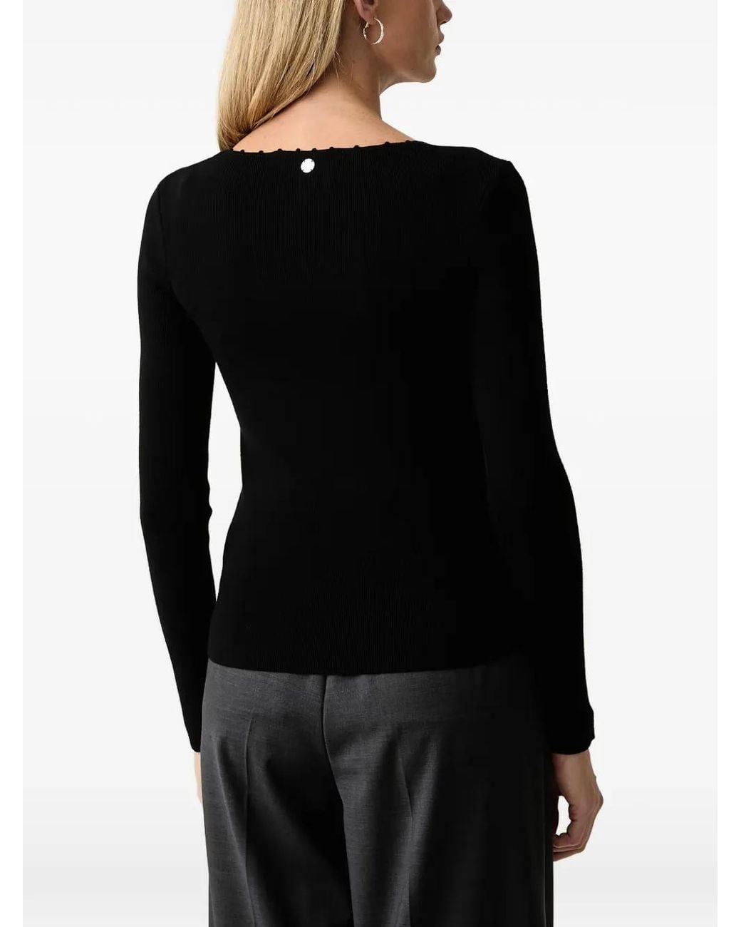 Silvian Heach Black Ribbed-Knit Scalloped-Edge Sweater