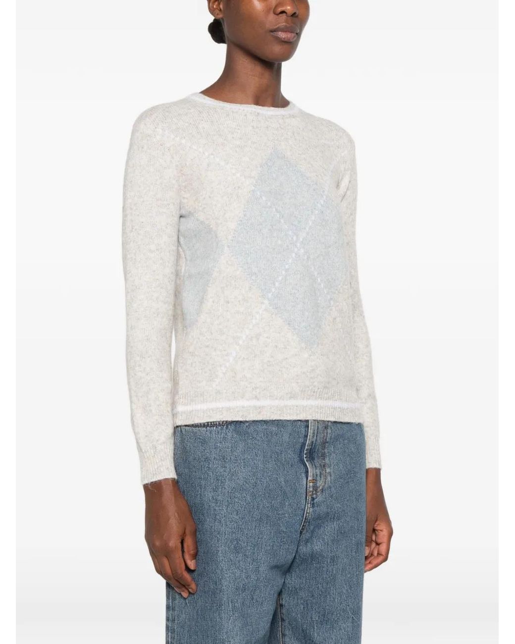Pennyblack White Argyle-Pattern Sweater