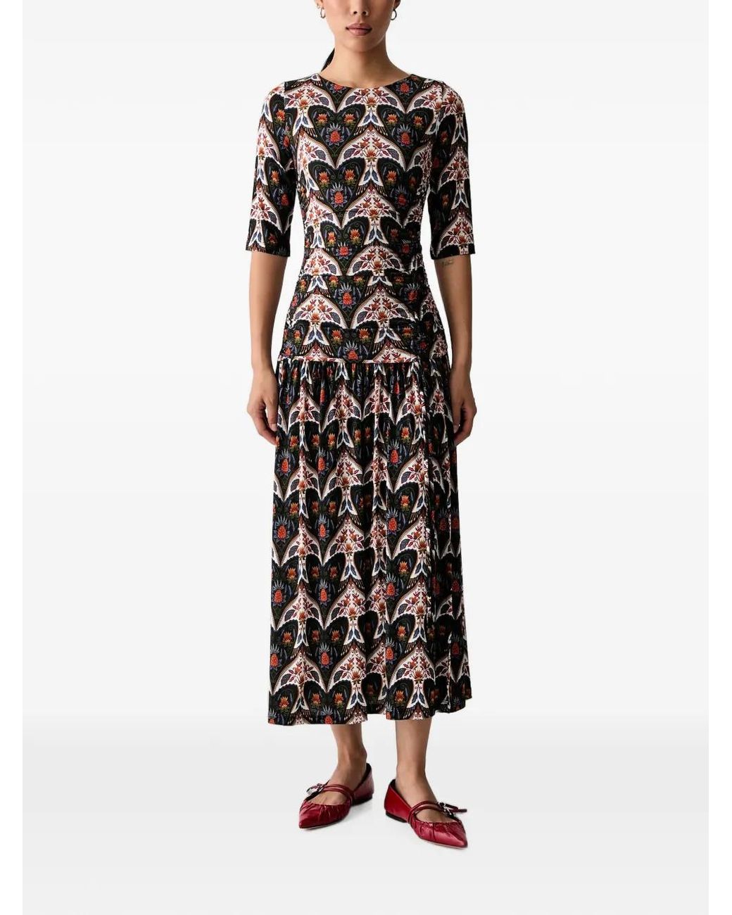 Farm Rio White Porcelain Birds Long Sleeve Slim Maxi Dress