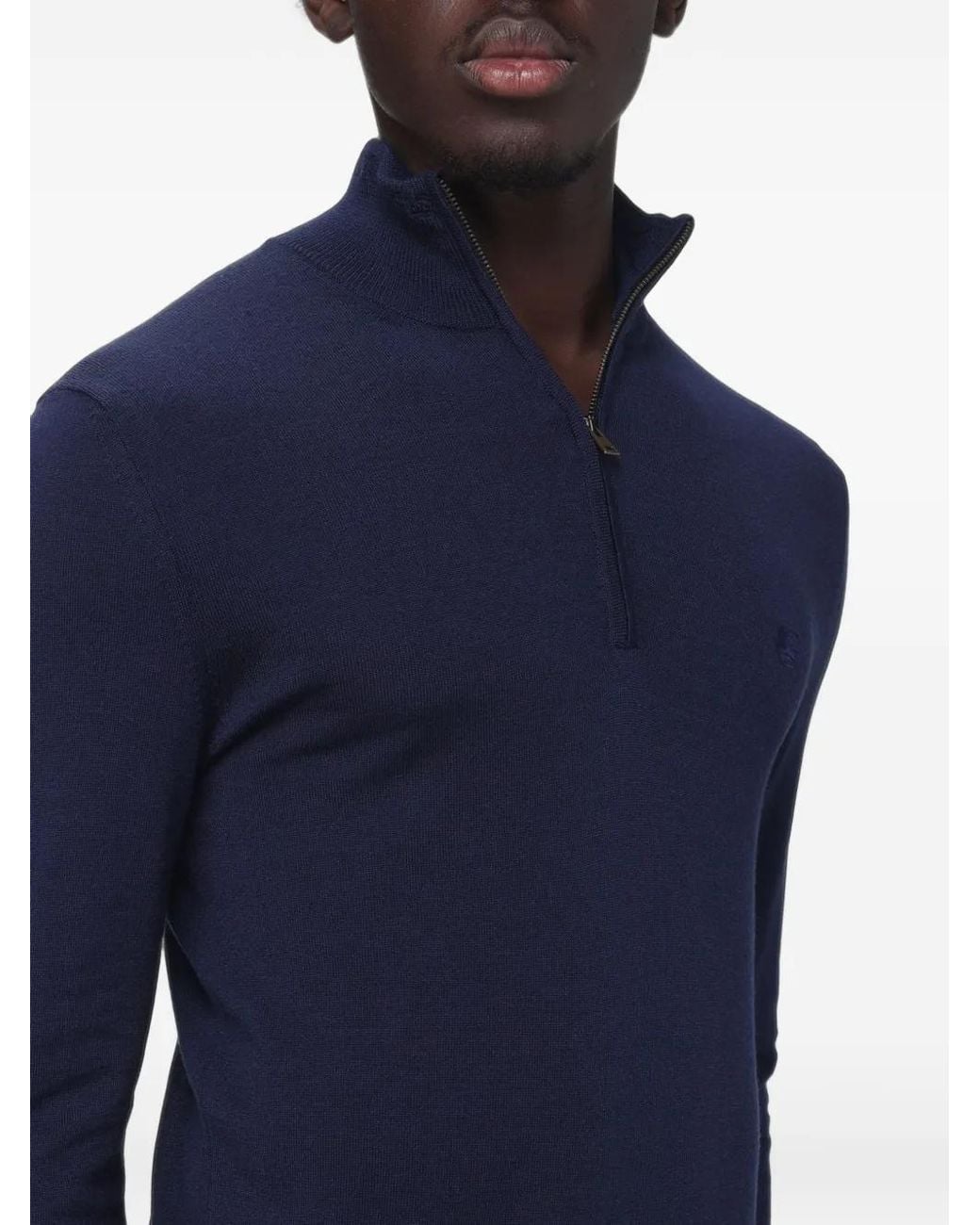 Etro Blue Quarter-Zip Knitted Sweater for men