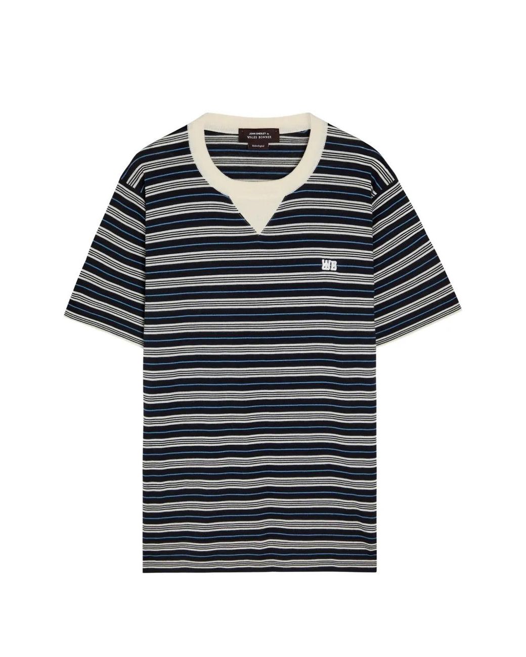 Wales Bonner Blue Striped-Pattern V-Neck T-Shirt for men