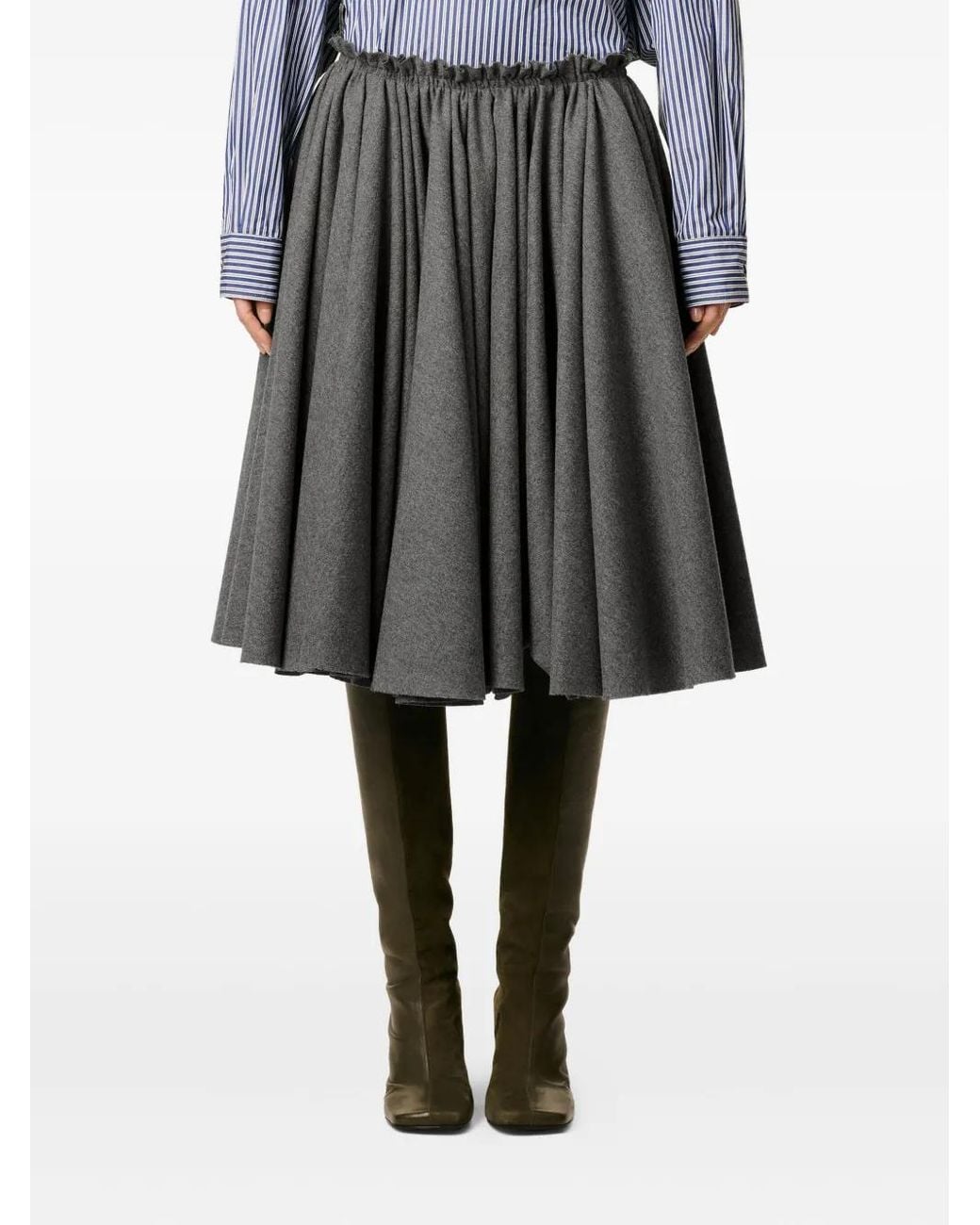 AMI Gray Corolla Wool Midi Skirt