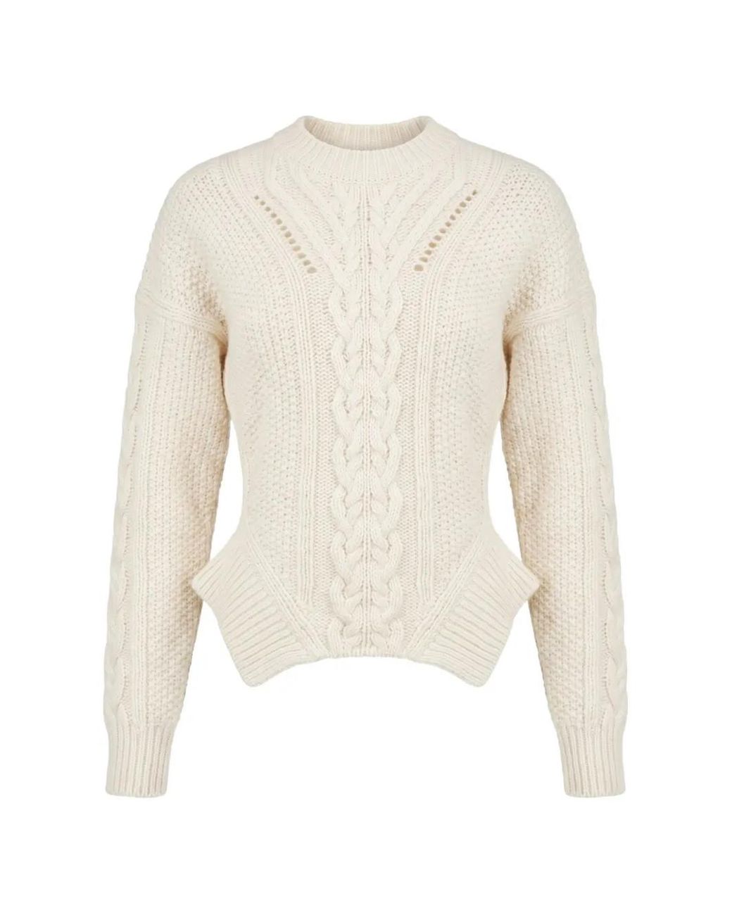Dondup White Pull En Maille Torsadée À Manches Descendues
