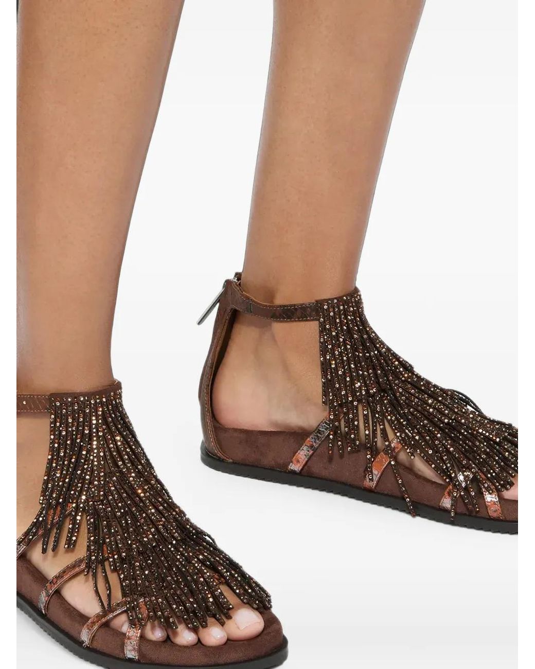 Kurt Geiger Brown Fringe-Trimmed Snakeskin-Effect Sandals