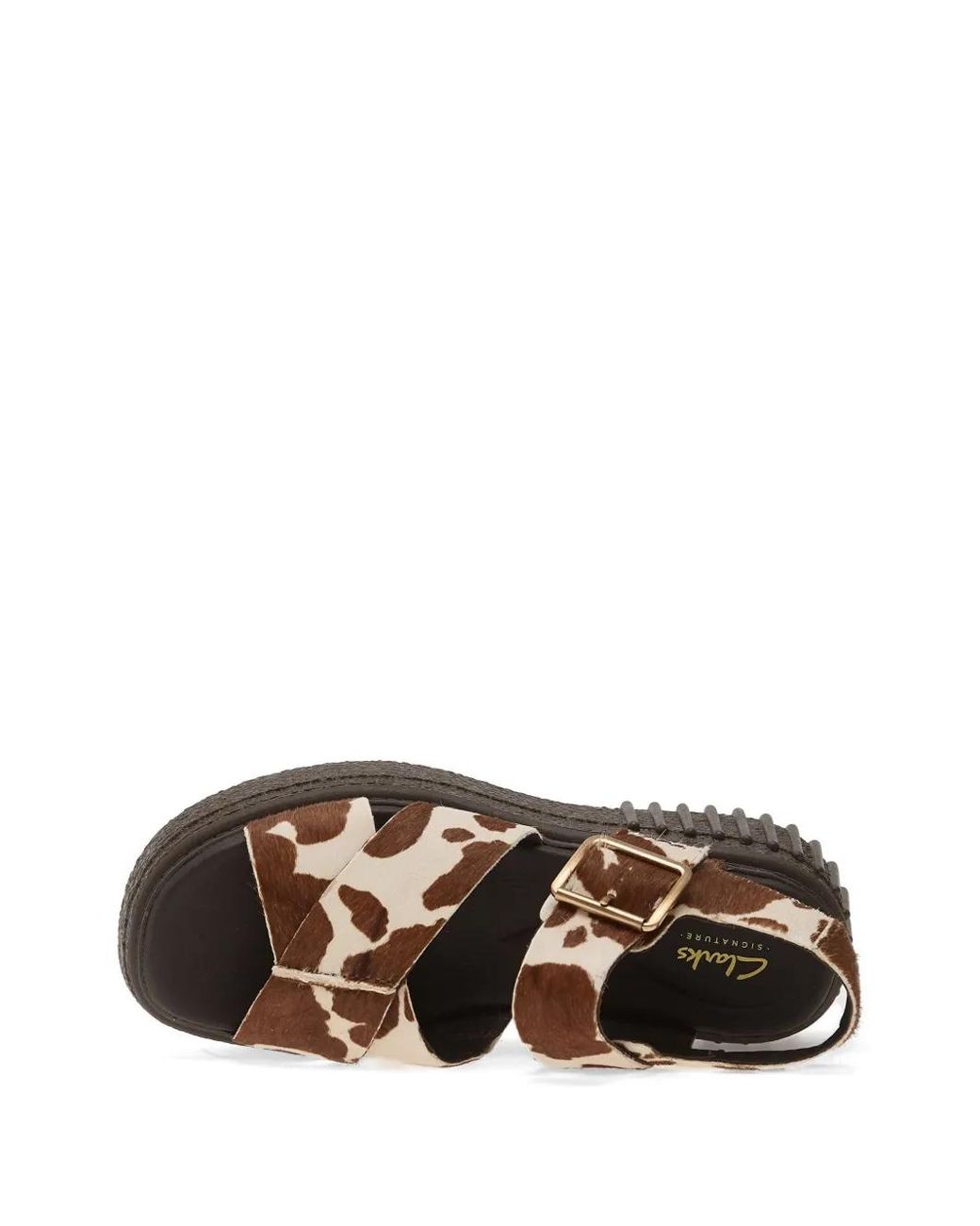 Clarks Brown Evamar Cow-Print Platform Sandals